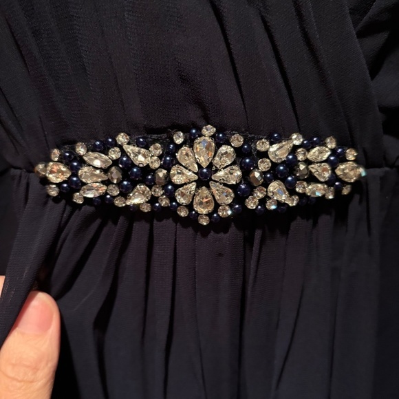Eliza J Embellished High/Low Chiffon Dress in Navy NWT - Picture 4 of 8